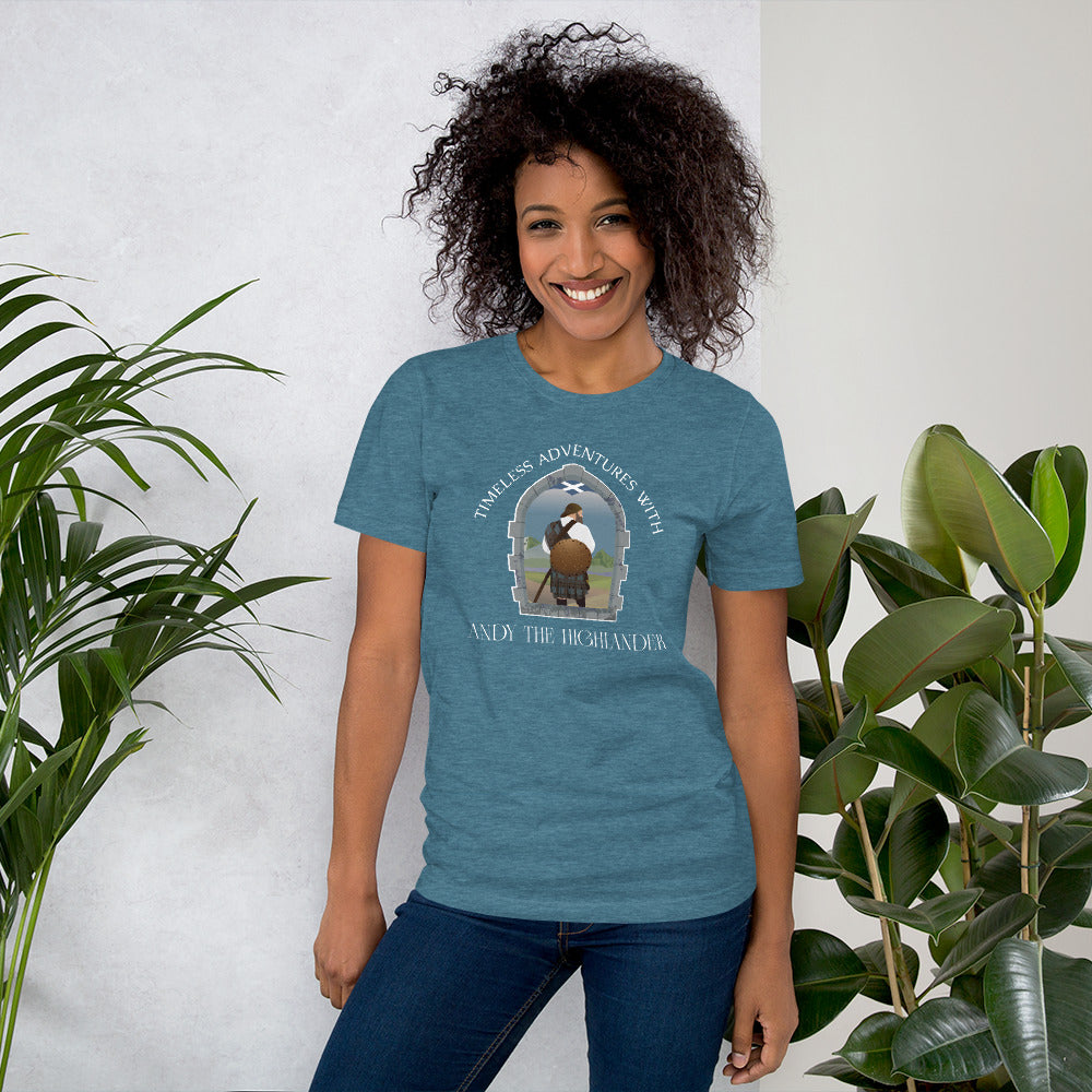 Timeless Adventures with Andy the Highlander - Unisex t-shirt